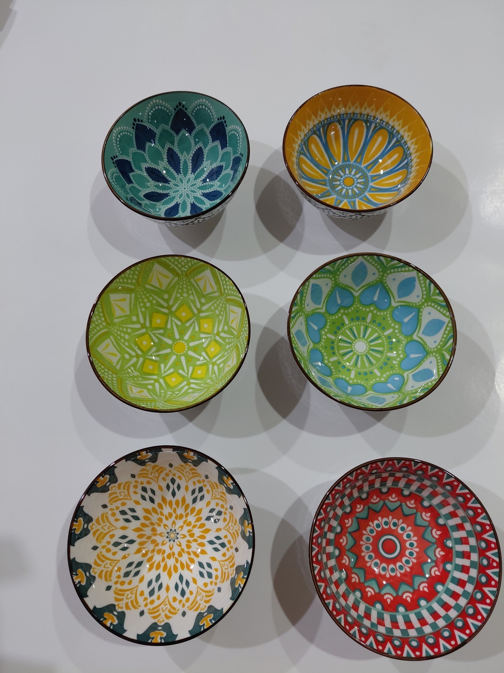 New Boho Hand-Painted Decorative Ceramic Bowls - Multicolor Set 6